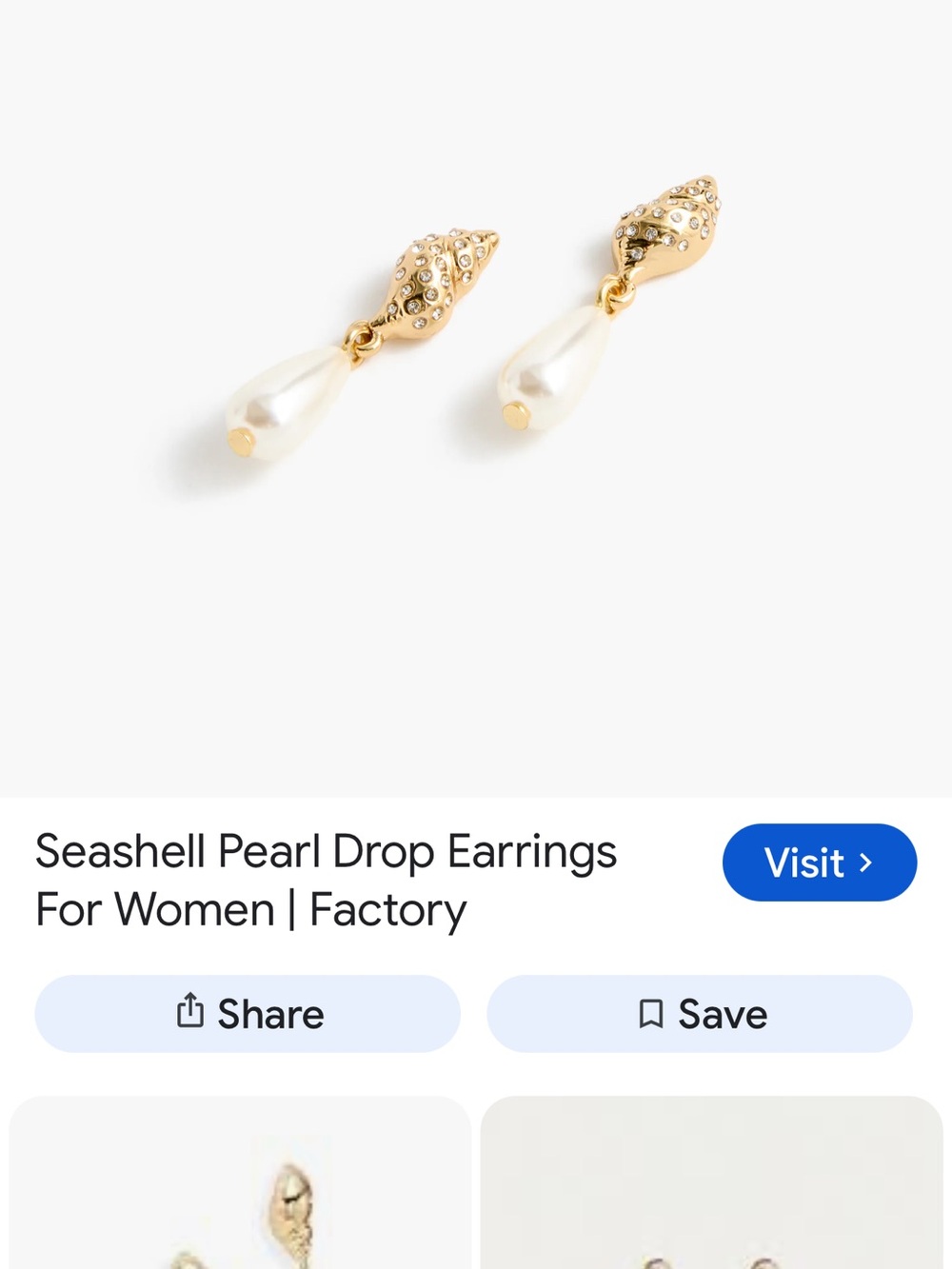 J. Crew-Seashell Pearl Pearl Drop Earrings, Gold, NWT